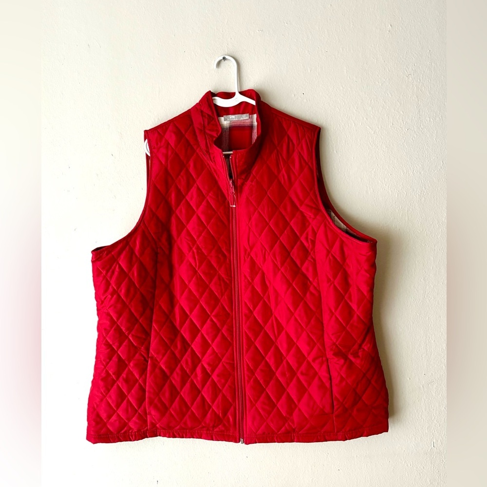 Vintage Lee Woman's Red Vest Small Diamond Quilted‎ Plus Size 3X EUC